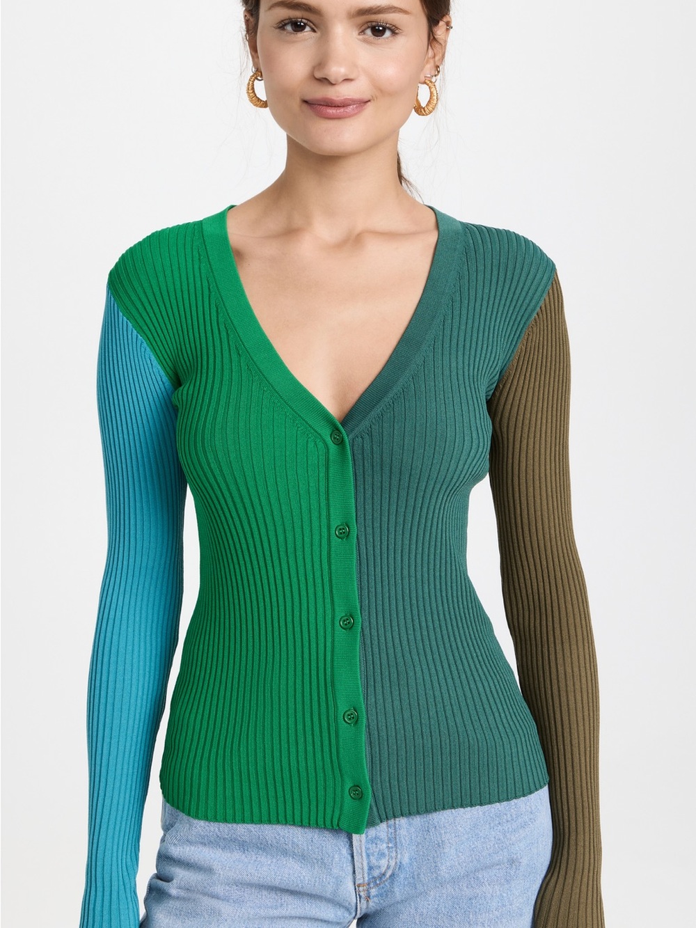 STAUD Cargo Colorblock Cardigan in Fern